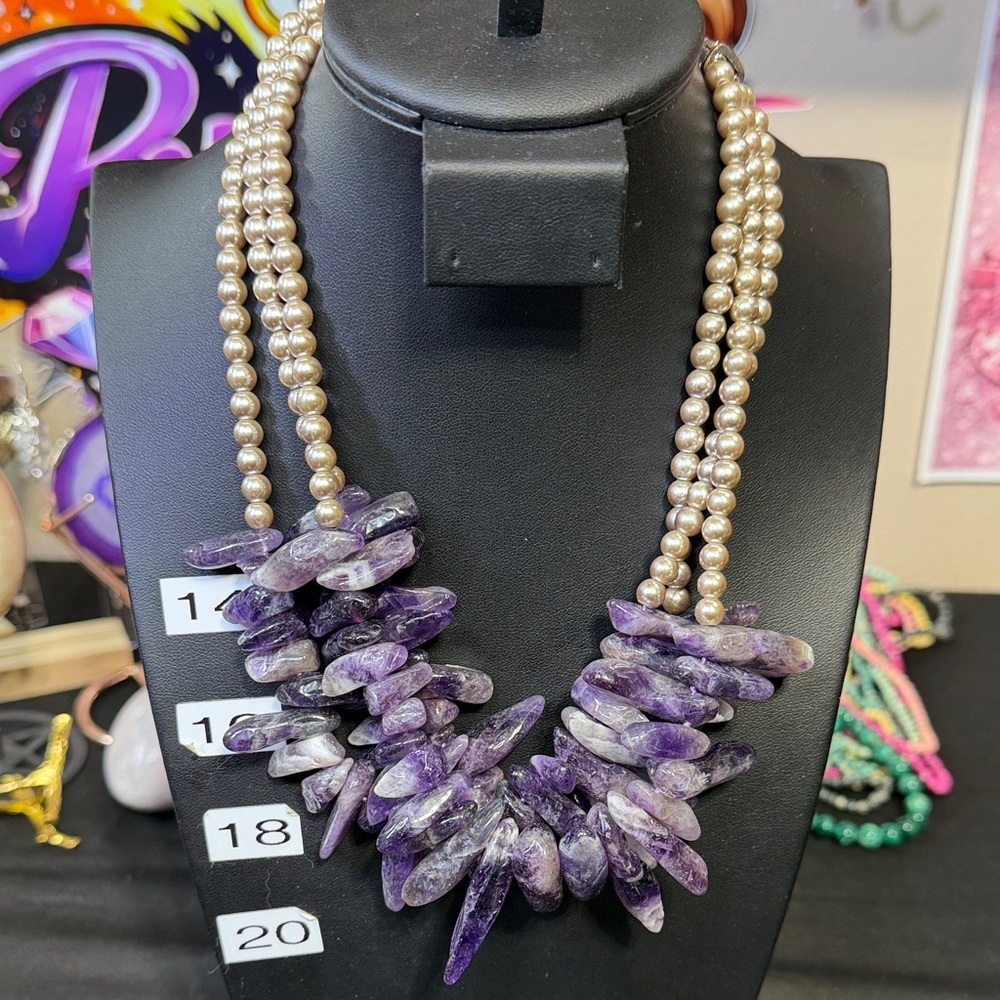 Ali Kahn Purple and Silver Amethyst Necklace